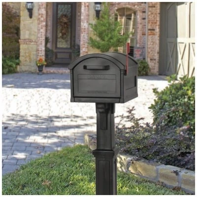 Grand Haven Extra Large Mailbox and Post Cover Combo, Black Plastic