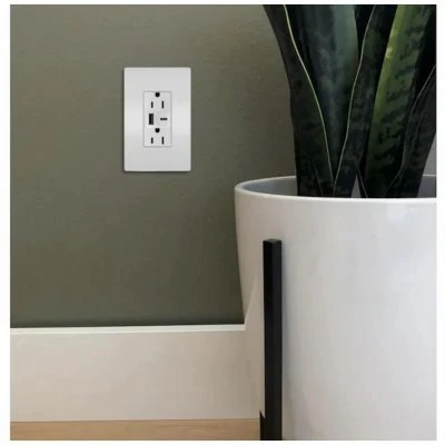 Pass and Seymour Duplex Electrical Outlet with Type A and Type C USB Charger, White, 6.0 Amp USB, 15 Amp Standard Outlet