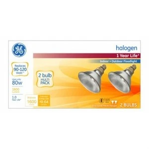 Halogen Flood Light Bulbs, Par 38, Indoor/Outdoors, 80-Watts, 2-Pk.