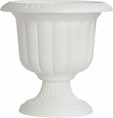 Plastic Planter, Classic Urn, White, Resin, 14-In.