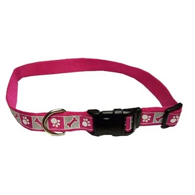 Dog Collar, Reflective, Adjustable, Pink Flamingo, 5/8 x 12-18-In.