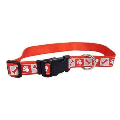 Reflective Adjustable Dog Collar, Red, 1 X 18-26 Inches, Nylon