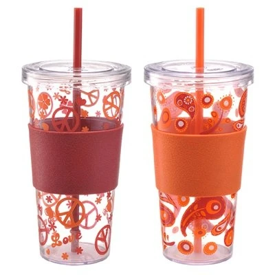 24 Oz. Single-wall Iced Beverage Cups With Red Sleeve, 2-pk, Dishwasher Safe