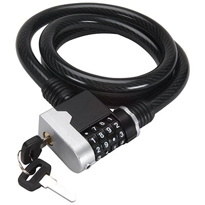 Bicycle Lock, Key & Combination, 50" Long, Black & Silver