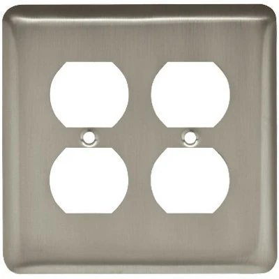 Duplex Wall Plate, Two-Gang, Stamped Round Design, Satin Nickel Steel Finish
