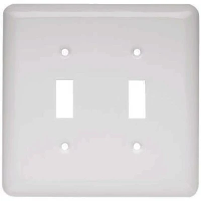 Toggle Wall Plate, 2-Gang, Stamped, Round, White Steel