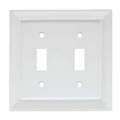 Two-Gang Toggle Wall Plate White Wood Architectural Style Made of Medium Density Fiberboard