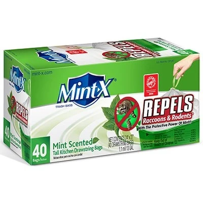 Rodent Repellent Trash Bags, 13-gal, 40 Count, Drawstring, 1.1 Mil, Mint Scented
