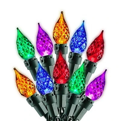 LED Christmas Light Set, C5 Multi Color Faceted Pearl Glass Bulbs, 50 Count
