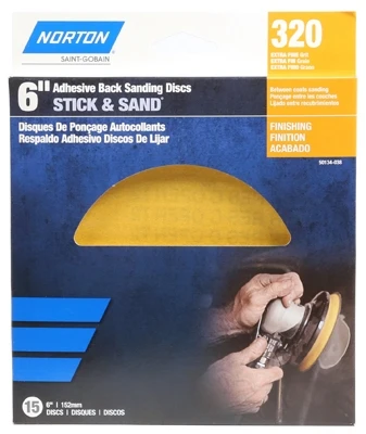 Adhesive-Back Sanding Discs, Gold, 320 Grit, 6-In., 15-Ct.
