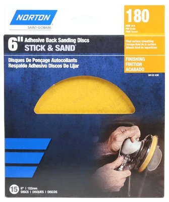 Adhesive-Back Sanding Discs, Gold, 180 Grit, 6-In., 15-Ct.