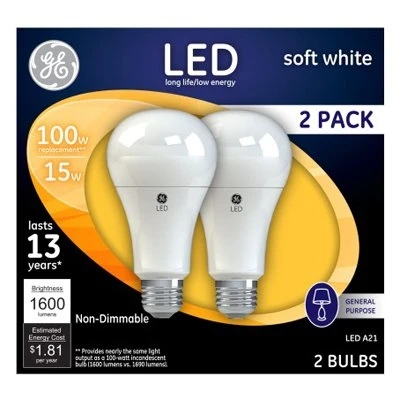 GE 2PK 15W SW A19 Bulb