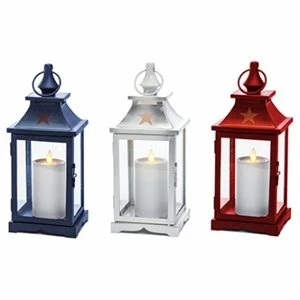 12-inch Patriotic Led Flameless Candle Lantern With Timer And Star Cutouts