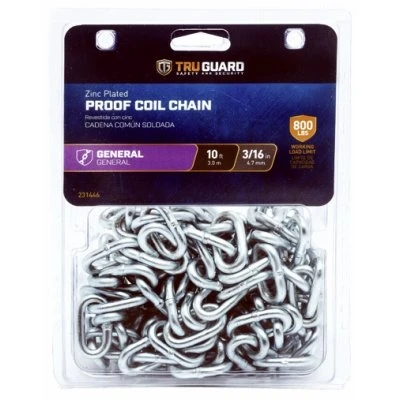 Proof Coil Chain, Zinc Plated, 3/16-In. x 10-Ft.