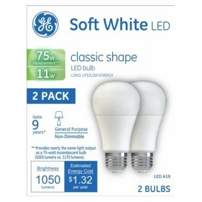 GE 2PK 11W SW A19 Bulb