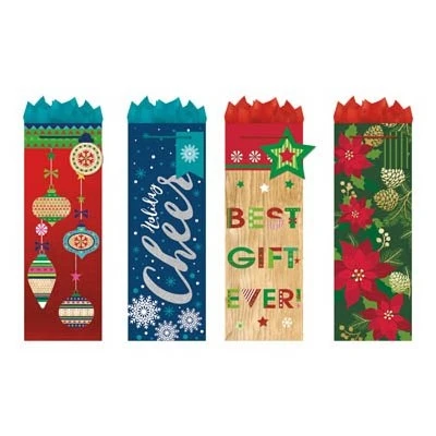 Christmas Liquor Bottle Bag, Traditional Theme, Fits Larger Bottles, 4 Designs