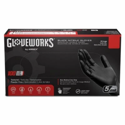 Nitrile Industrial Work Gloves, Powder-Free, Black, Small, 100-Ct.