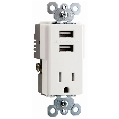 Tamper Resistant Outlet With Dual Usb Ports, 15-amp, White