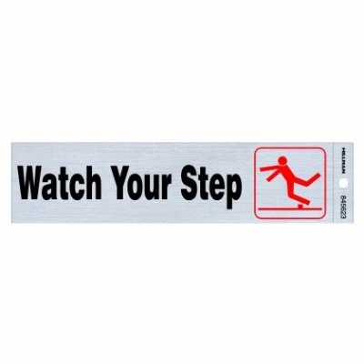 Watch Your Step Sign, Adhesive, 2 x 8-In.