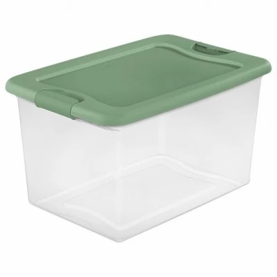 Storage Box, Latching Lid, Clear/Green, 64 Qts.