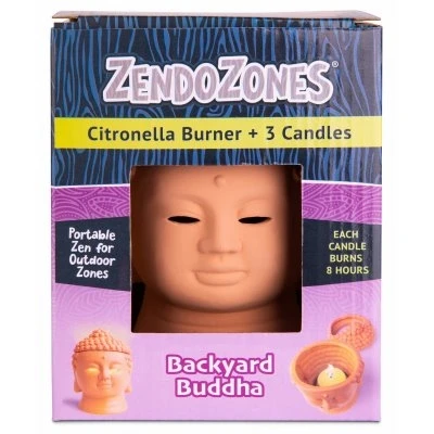 Citronella Burner + 3 Candles, Backyard Buddha shape Terra Cotta