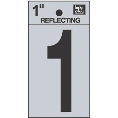 Address Numbers,  1 , Reflective Black/Silver Vinyl, Adhesive, 1-In.