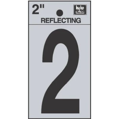 Address Numbers,  2 , Reflective Black/Silver Vinyl, Adhesive, 1-In.