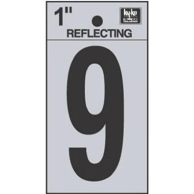 House Address Number 9, Reflective Black/Silver Vinyl, Adhesive, 1-In.