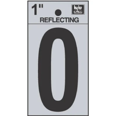 House Address Number 0, Reflective Black/Silver Vinyl, Adhesive, 1-In.