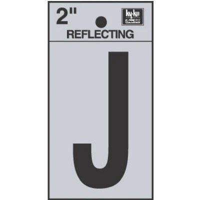 House Address Letter J, Reflective Black/Silver Vinyl, Adhesive, 2-In.