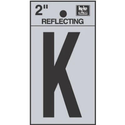 House Address Letter K, Reflective Black/Silver Vinyl, Adhesive, 2-In.