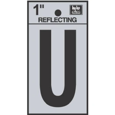 House Address Letter U, Reflective Black/Silver Vinyl, Adhesive, 1-In.