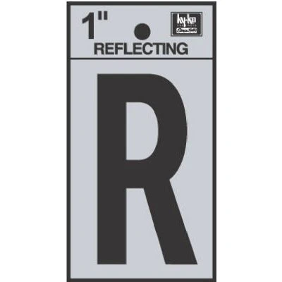 House Address Letter R, Reflective Black/Silver Vinyl, Adhesive, 1-In.