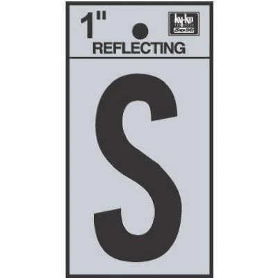 House Address Letter S, Reflective Black/Silver Vinyl, Adhesive, 1-In.