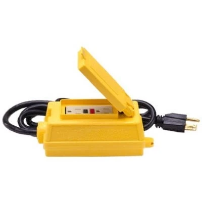 Portable Ground Fault Circuit Interrupter Duplex Receptacle with Reset and Test Buttons