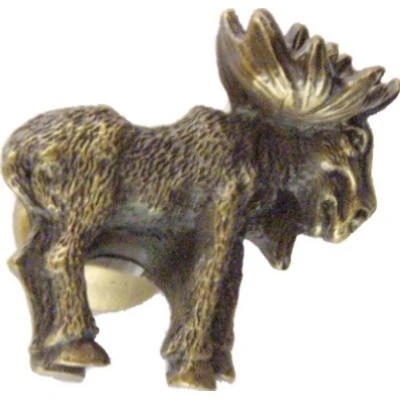 Realistic Moose Cabinet Knob, Right Facing,  Antique Brass