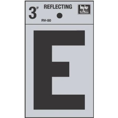 Address Letters,  E , Reflective Black/Silver Vinyl, Adhesive, 3-In.