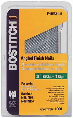 Collated Finish Nails, 15 Gauge, 2 In., 1,000-Ct.