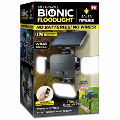 Bionic Solar Security FloodLight, 3 Light Panels, Motion-Sensing, Remote Control As Seen On TV