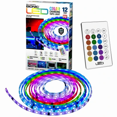 Bionic LED Tape Light, Color Changing Strips, with Remote, 12-Ft.