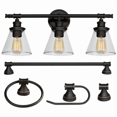 Parker 5-Pc. Bathroom Set, 3-Light Vanity Fixture + Bath Hardware, Oil Rubbed Bronze