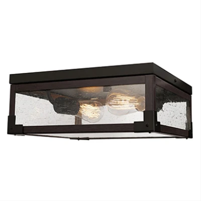 Williamsburg 2-Light Ceiling Fixture, Flush Mount, Seeded Glass Panes, Dark Bronze
