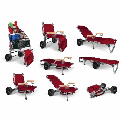 5-In-1 Transformable Outdoor Cart/Chairs/Lounger/Cot, Red