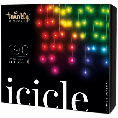 190 App-Controlled LED Icicle Lights, Indoor/Outdoor Use, 192 In.