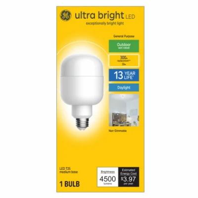 LED Ultra Bright Light Bulb, T25 Shape, Medium Base, 4500 Lumens, 30 Watt