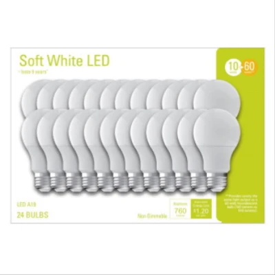 LED Warm White Light Bulbs, A19 Shape, Medium Base, 760 Lumens, 10 Watt, 24-Pk.