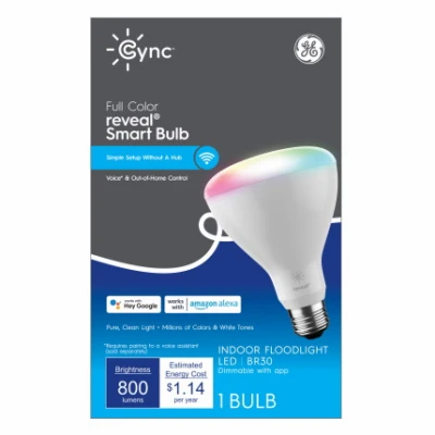 GE Cync Reveal LED Full Color Indoor Floodlight Bulb, BR30 GE Cync Reveal LED Full Color Indoor Floodlight Bulb, BR30
