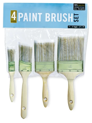 Four Piece Deluxe Varnish and Sash Paint Brush Set for Precision Painting