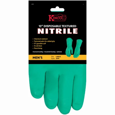 Disposable Textured Nitrile Gloves, Teal, 13-In. Cuff, Men's L