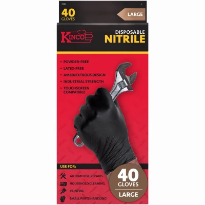 Industrial-Grade Textured Nitrile Gloves, Black, Men's L, 40-Ct.